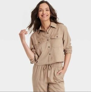 Universal Thread Women's Tan Utility Lyocell Button Up Shirt Size XXL NWT
